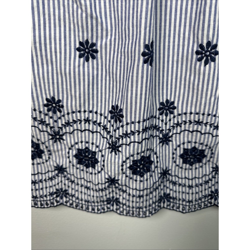 Crown & Ivy Large Womens Top Peasant 3/4 Sleeve Blue Stripe Embroidered Boho - Picture 11 of 16